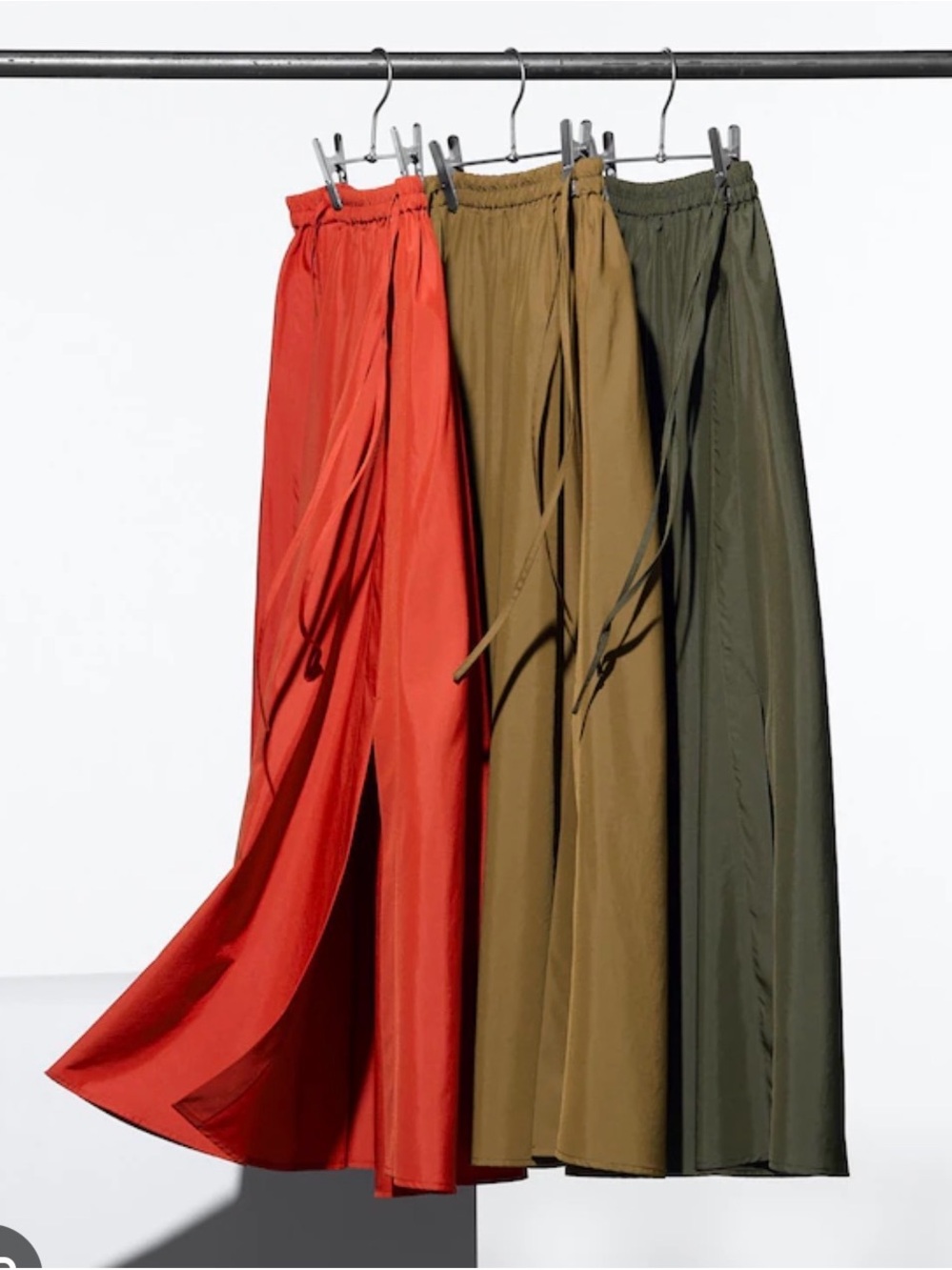 Uniqlo Side Ties Gather Midi Maxi Skirt Army Olive Green NWT Medium *htf* - Picture 3 of 4